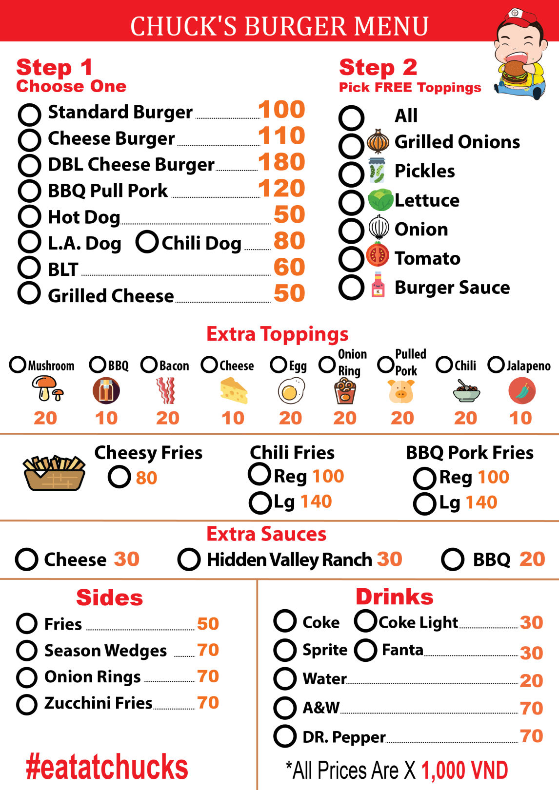 Chuck's Burger Menu