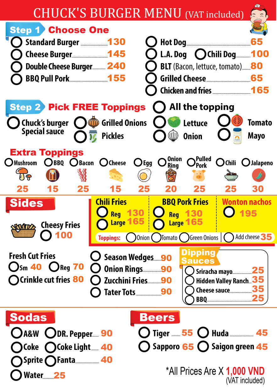 Chuck's Burger Menu